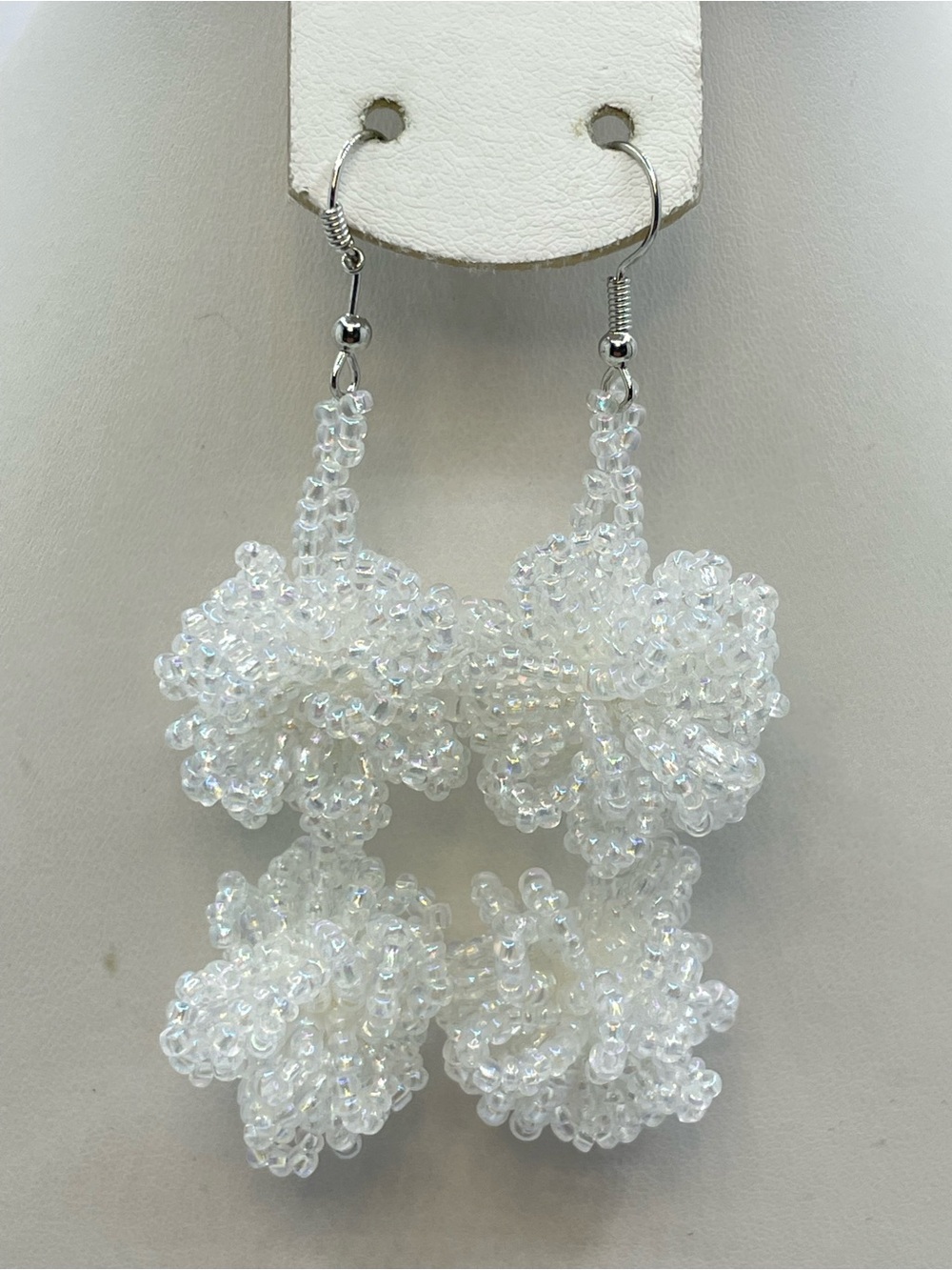 Silver Tone AB Seed Bead Cluster Dangle Earrings Statement Lightweight